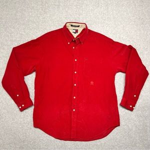 VTG 90S HILFIGER Red LION CREST CORDUROY SHIRT Large